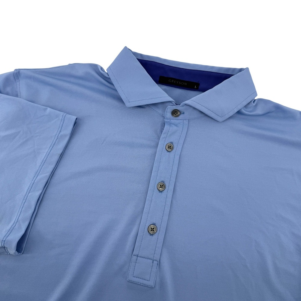 Greyson Tala Short Sleeve Polo Wolf Blue Men L Performance Stretch Golf Solid